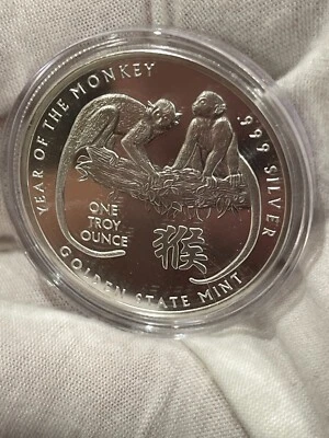 GSM 2016 Año del Mono BU 1 OZ Troy .999 Plata Sólida Fina en Cápsula Foto 1 de 2