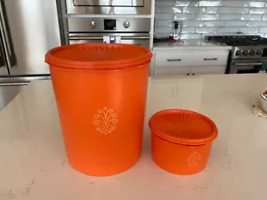Vintage Orange Tupperware Canisters Set Of 2- 339 & 298 - Picture 1 of 7