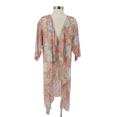 LuLaRoe Kimono Cover Up Duster Pink Floral 3/4 Sleeve Open Front Shirt Medium - Image 1 of 4
