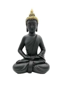 Buddha Figur 30 cm Lotussitz Schwarz Gold Feng Shui Dekofigur Buddhismus - Bild 1 von 5