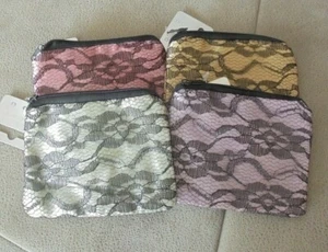 Pretty Satin and Black Lace Purse Pink Purple Gold Silver - Picture 1 of 5
