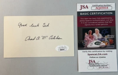 Arad McCutchan Signed 3x5 Card JSA CERTIFIED Coach NCAA Evansville HOF (d.1993)! - Image 1 of 4