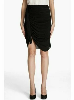 NUEVO SIN ETIQUETAS $565 Falda Jersey Alexander Wang Para Mujer Negra Asimétrica Drapeada ~ Talla 2/Pequeña Foto 1 de 4