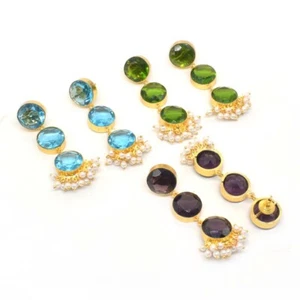Wholesale Combo Set 3 Multi Quartz Gold Plated Designer Stud Earring 2.5" u145 - Picture 1 of 5