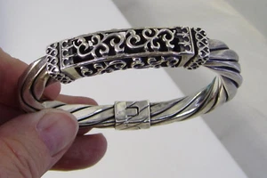 Nachlass Vintage Atemberaubender Sterling Silber Verzierter 44,5 Gramm Klapp Armreif Armband - Bild 1 von 5