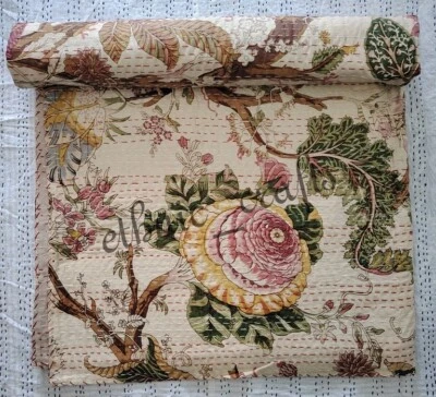 Indian Cotton Floral Quilt Kantha Throw Bedding Blanket Bohemian Quilt - Image 1 of 4