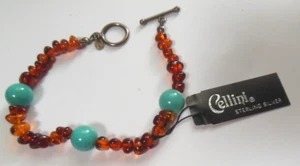 Cellini Bernstein & Türkis Armband mit Sterling Silber Knebelverschluss 7,5" - Bild 1 von 1