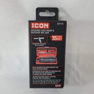 New ICON 35 Piece Locking Flex Head Ratchet & Bit Set Model RXFT-35 (58074) - Foto 1 di 7