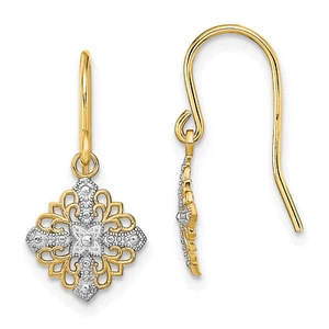 Lex & Lu 14k Yellow Gold w/Rhodium Fancy Dangle Wire Earrings LALTF1892 - Picture 1 of 3