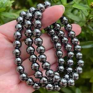 A++ Hematite Crystal Bead Bracelet 8mm Genuine Hematite Gemstone Bracelet Gift - Picture 1 of 12