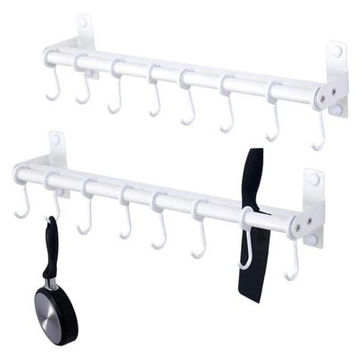 Pots and Pans Hanging Rack 2 Packs White Wall Mounted with 8 Hooks Each - Image 1 of 4