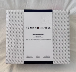 Juego de sábanas Tommy Hilfiger King blancas y grises 4 piezas nuevo en paquete - Imagen 1 de 11
