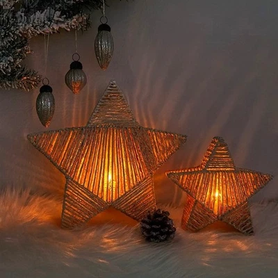 2er Set Windlicht Sterne - Deko Herbst Winter Weihnachten - Kerzenständer, Beige - Bild 1 von 4