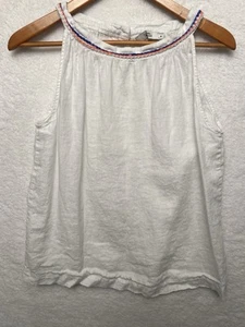 0039 Italy Top Size Medium 100% Linen White Sleeveless Beach Resort Coastal - Picture 1 of 6