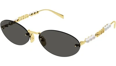 GUCCI GG1922S 001 Gold Pearls Grey Lens Sunglasses Oval Rimless AUTHENTIC - Image 1 of 4