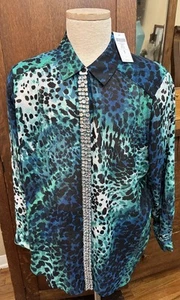 Camisa central para mujer Chico’s acuarela manchas pedrería talla 3 (16) Plus. Nuevo con etiquetas - Imagen 1 de 8