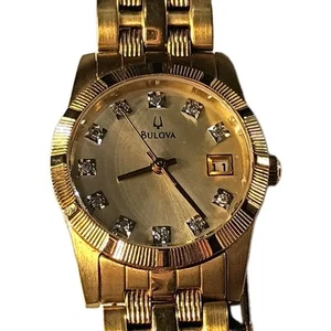 Bulova C960496 Diamond Accent Golden Tone w/ Window Women’s Wrist Watch - Picture 1 of 4