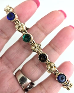 Vintage Art Arthur Pepper viktorianisches Revival Glas & Perle goldfarbenes Armband 7,25 - Bild 1 von 12