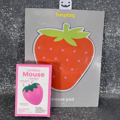 Heyday Strawberry Mouse Pad + Pink Wireless Mouse Set 2.4GHz Quiet Click - New - Image 1 of 4