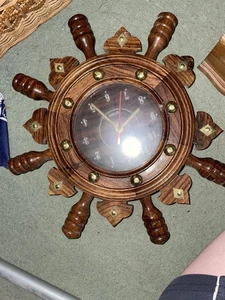 wooden clock ship wheel shape nautical themed vintage wall decor novelty sea - Picture 1 of 1