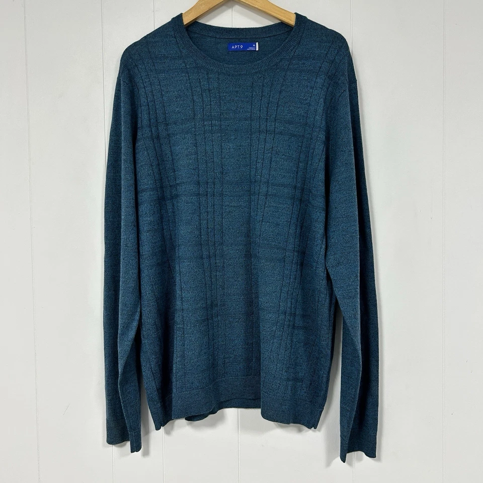 APT 9 Men’s XXL Teal Merino Wool Blend Sweater Modern Luxe Crewneck Ultra Soft - Image 1 of 4
