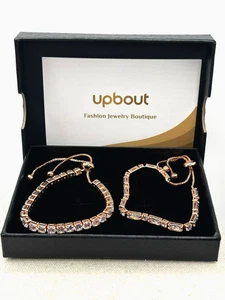 Upbout 18k Rose Gold Plated Cubic Zirconia Tennis Bracelet 2 Piece Gift Set NWT - Picture 1 of 24