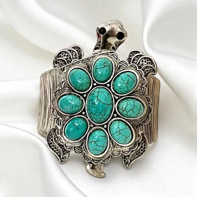 Brazalete grueso informal con cuentas azules turquesa falsas de 3,75" W tortuga Foto 1 de 4