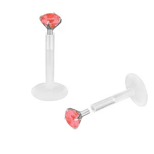 Lip Piercing Bioflex Plastic Labret Monroe Crystal IN 925 Silver Socket - Picture 1 of 11