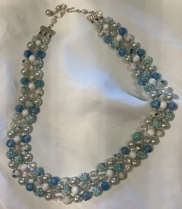Vintage Funky Beaded 3 Strand Japan Signed Necklace - Picture 1 of 9