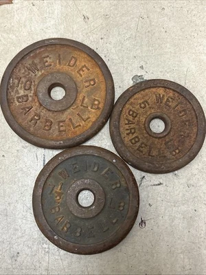 Vintage Weider Barbell Plates Weight Plates 5 7 1/2 10 - Image 1 of 4