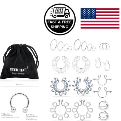 Elegantes anillos para pezones no perforantes - 11 pares de joyas corporales de acero inoxidable Foto 1 de 4