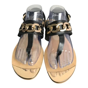 Isola Preston Sandal Women Size 9.5 Black Leather Gold Chain Detail Luxe Summer  - Picture 1 of 8