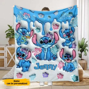 Personalized Love Lilo & Stitch Ohana Hibiscus Flowers Sofa BLANKET Father Gift - Picture 1 of 2