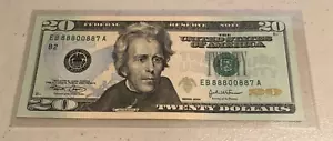 $20 TWENTY DOLLAR BILL 888 TRINARY SERIAL NUMBER 2004 uncirculated - Picture 1 of 1