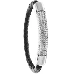 18K White Gold Plated Bracelet w/ Black Corded Band & Crystals by Matashi - Picture 1 of 1