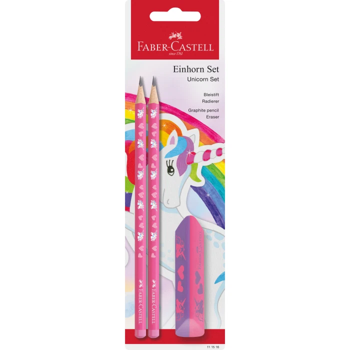 FABER CASTELL Set Unicorn Einhorn 2 Bleistifte Radierer pink 111516 - Bild 1 von 1