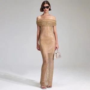 Summer WomenDress American One Shoulder Dress Transparent Sequin Sexy Long Dress - Picture 1 of 25