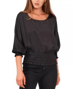 Vince Camuto Women's Rich Black Dolman Sleeve Smocked Blouse, Size XS - Picture 1 of 2