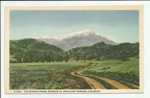 Postal de los picos españoles entre La Junta y Trinidad Colorado CO Fred Harvey - Imagen 1 de 2