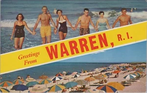 Warren Rhode Island Grüße Doppelbanner Sonnenschirme Schwimmer Postkarte FQ5 - Bild 1 von 2