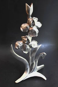 Vintage Zinn Orchidee Blumen Skulptur Kerzenständer Halter | 13,5" hoch - Bild 1 von 14
