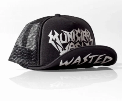 New Municipal Waste White Logo Flip Bill Adjustable Snapback Black Trucker Hat - Image 1 of 3
