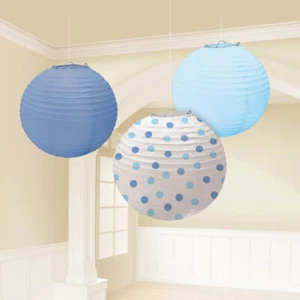 1st Birthday Party Supplies Blue Coloured Round Paper Lanterns 3Pk Baby Shower - Picture 1 of 1
