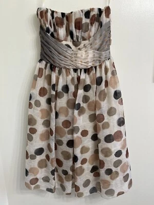 Vestido de cóctel Anna Sui talla 6 sin tirantes seda transparente lunares sobre nailon y tul Foto 1 de 4