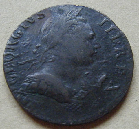 George III, colonial, non-regal or evasion halfpenny 1773 'Ski Nose' family Cover
