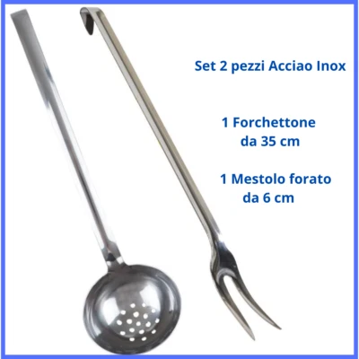 Set 2 Mestoli mestolo forato argento in acciaio utensili da cucina forchettone - Immagine 1 di 4