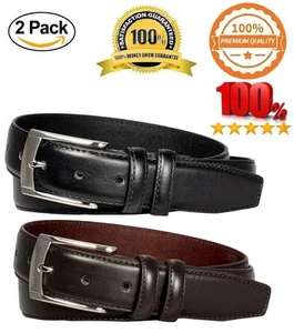 2 Pack Men’s Belts Leather Dress Belts Black Belt & Brown Belt (A3501-2) - Picture 1 of 3