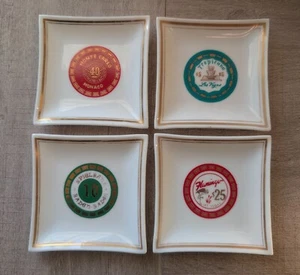 Set of 4 Vtg Las Vegas $5 Tropicana $25 Flamingo Chip Design Ash Trays Milk Glas - Picture 1 of 11
