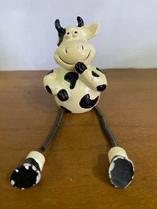 Vintage Houston Harvest Products Small Cow Sitting White\Black Figurine Ceramic - Picture 1 of 8