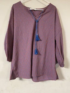 Blusa Top Camisa Weekend Suzanne Betro Para Mujer Talla 2X Azul/Naranja Cuadros - Imagen 1 de 3